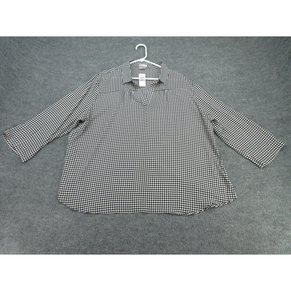 Van Heusen Womens Blouse NWT Relaxed Black Polka Dot V-Neck Top XXL
